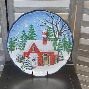 14" Festive Melamine Winter Scene Decorative Plate